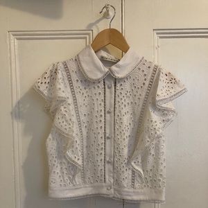 Alice + Olivia White Eyelet Short Sleeve Button Up